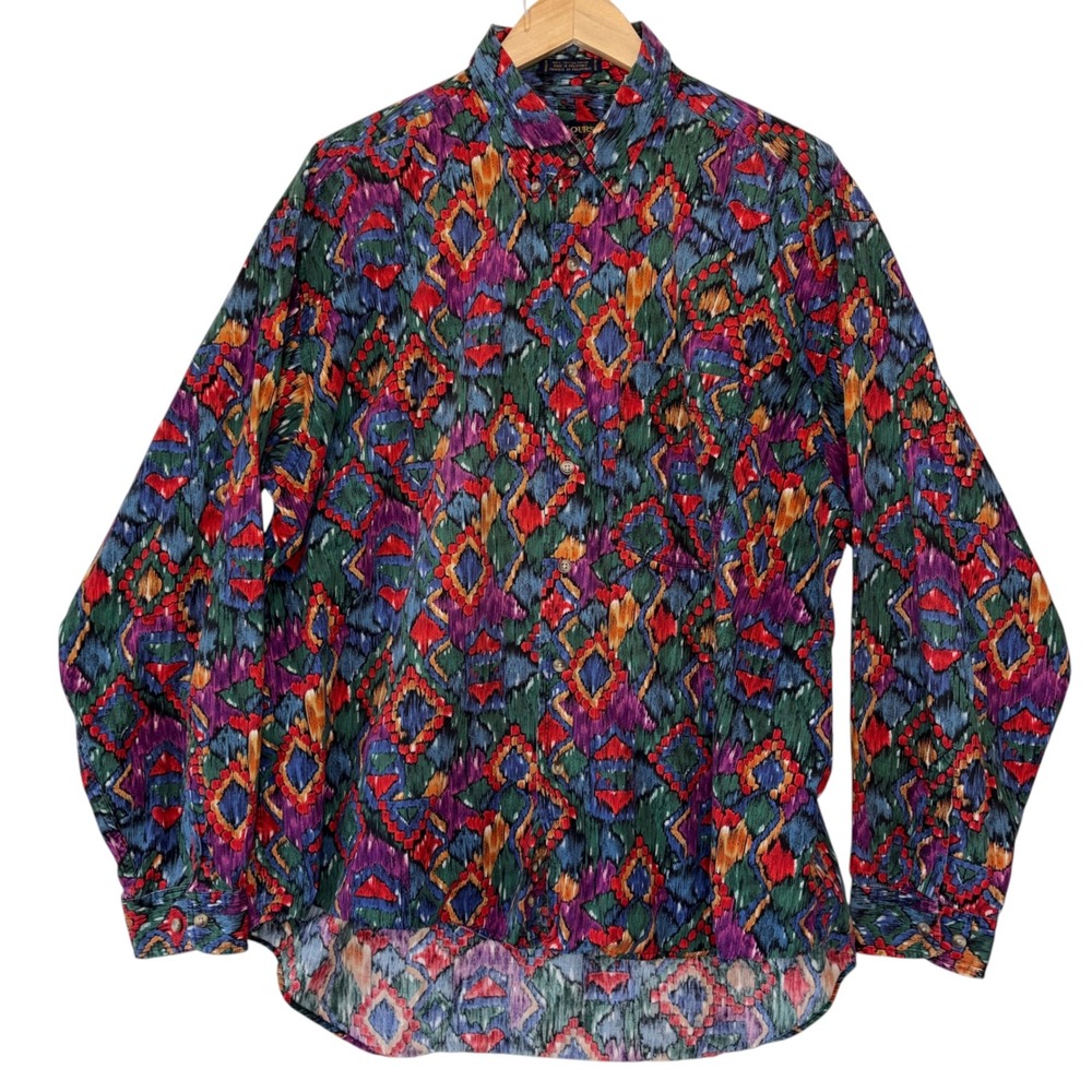 Colours Alexander Julian Shirt Men XL Vintage Ikat Tribal Print Excellent Multi